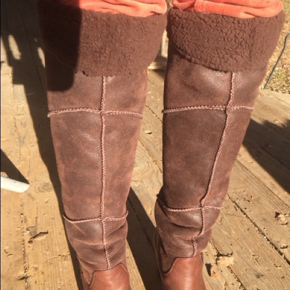 UGG “Dreaux” Knee High Shearling High Heel Boots - Picture 1 of 8